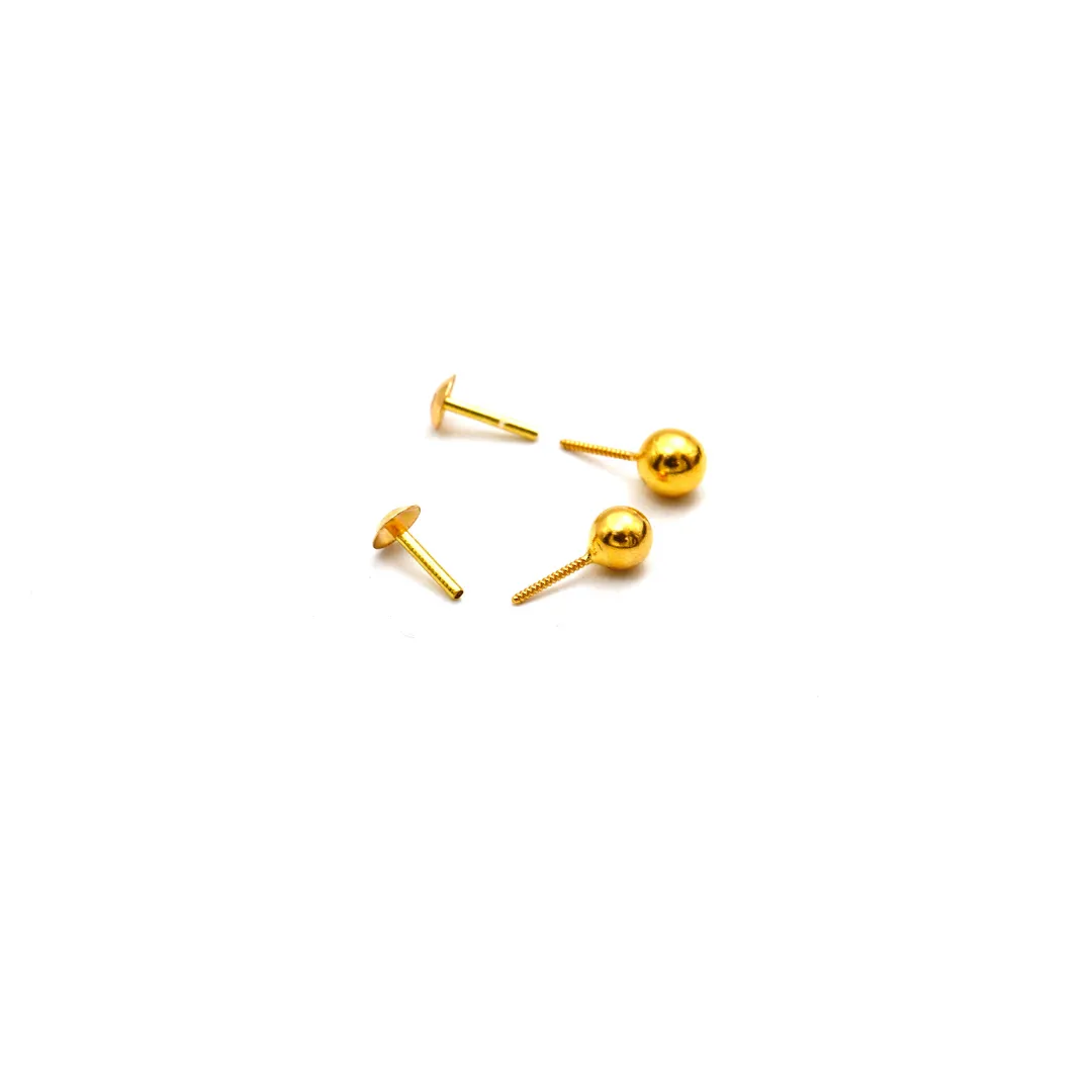 Real Gold 3 MM Round Studs with Long Screw Tops Ideal for Ear and Nose Piercings E1877