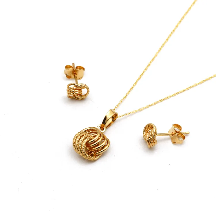 Real Gold 4 Ring Small Earring Set 8120 With Pendant 9809 And Chain SET1066