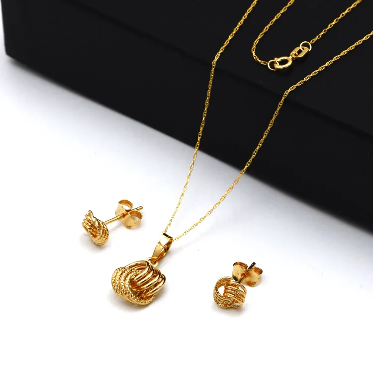 Real Gold 4 Ring Small Earring Set 8120 With Pendant 9809 And Chain SET1066