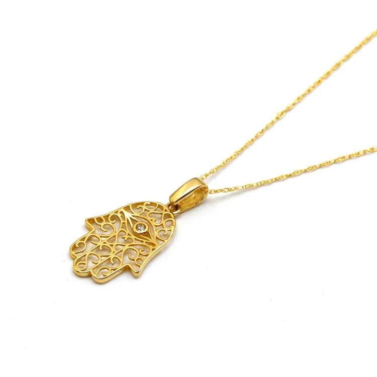 Real Gold Allah Palm Hand Hamsa Necklace 0422 CWP 1812