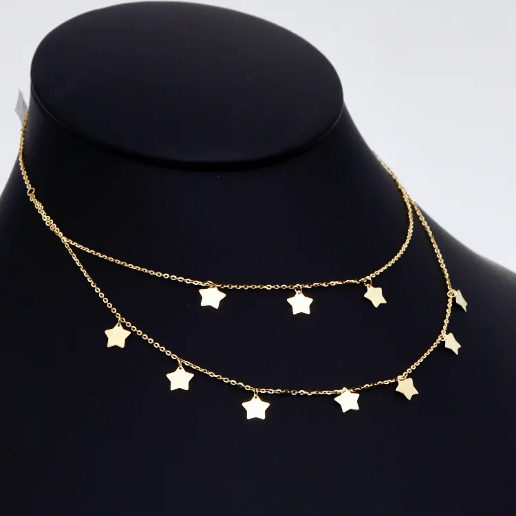 Real Gold Double layer Dangler Star Choker Adjustable Size Necklace 2289-111 N1321