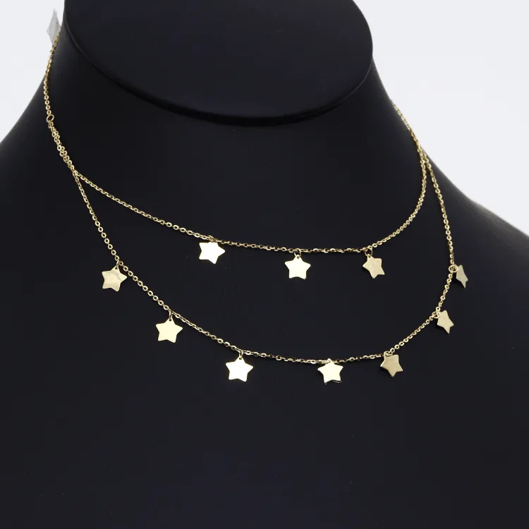 Real Gold Double layer Dangler Star Choker Adjustable Size Necklace 2289-111 N1321