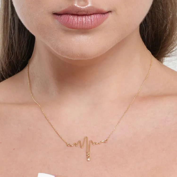 Real Gold Heart Beat with Stone Adjustable Size Necklace - Model 0028 N1433