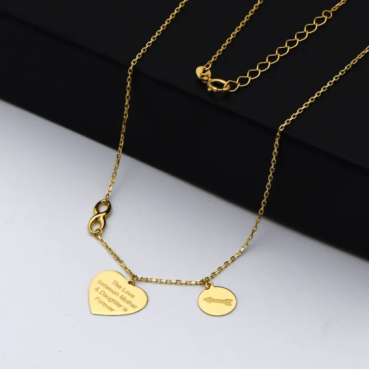 Real Gold Mother Daughter Love Heart Infinity Arrow Necklace 6956 N1325