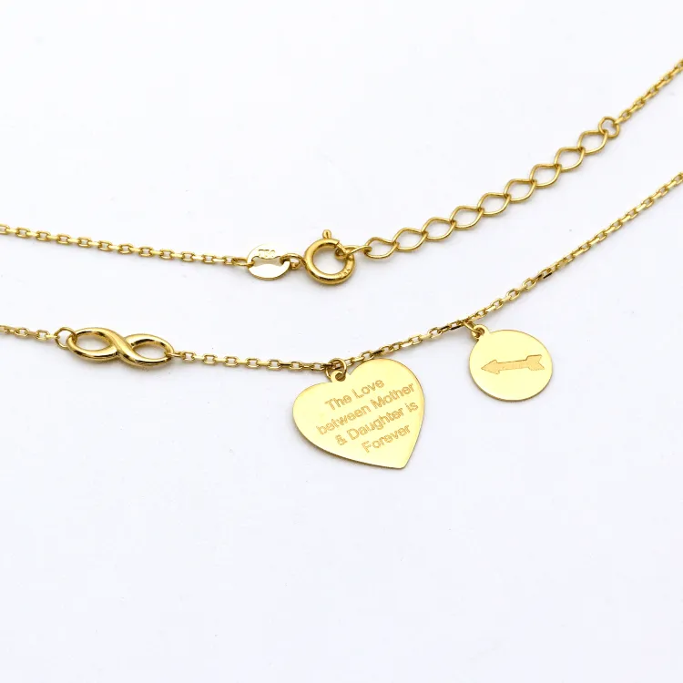 Real Gold Mother Daughter Love Heart Infinity Arrow Necklace 6956 N1325