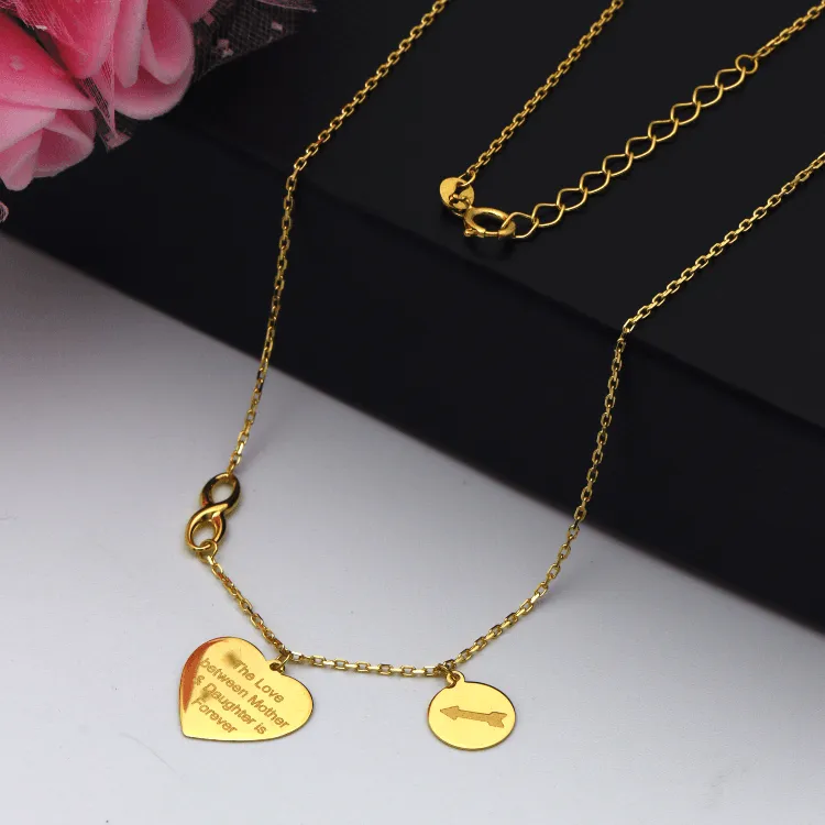 Real Gold Mother Daughter Love Heart Infinity Arrow Necklace 6956 N1325