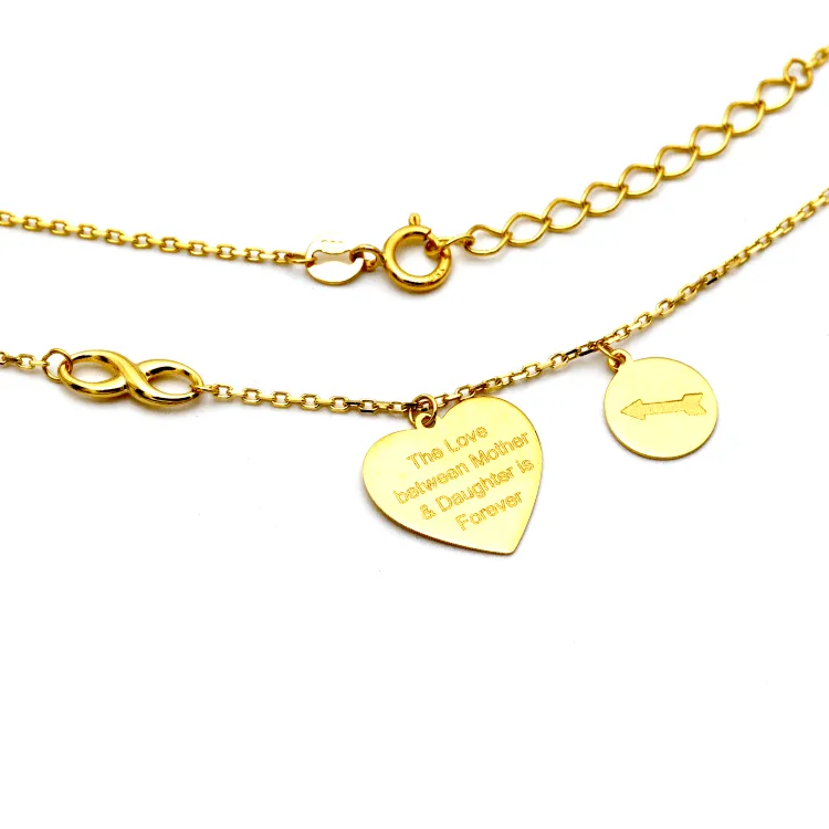 Real Gold Mother Daughter Love Heart Infinity Arrow Necklace 6956 N1325