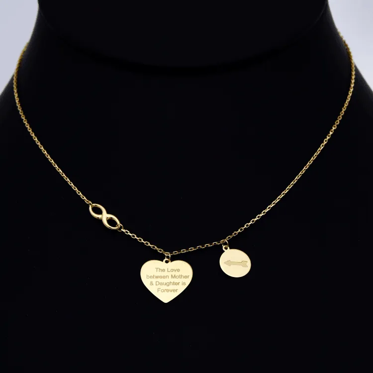 Real Gold Mother Daughter Love Heart Infinity Arrow Necklace 6956 N1325