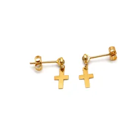 Real Gold Plain Cross Stone Hanging Stud Earring Set 0107 E1762