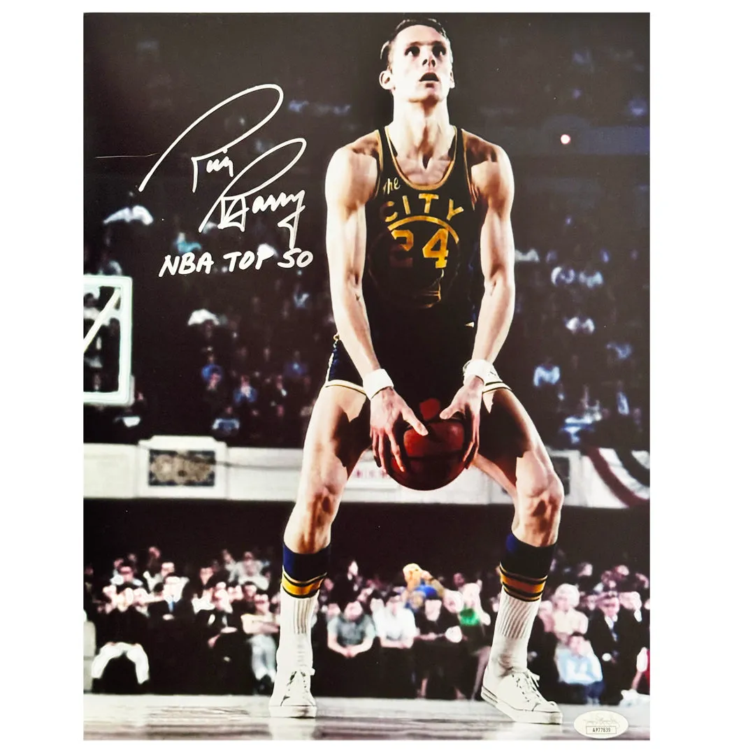 Rick Barry Signed NBA Top 50 Inscription Pose 5 Basketball 11x14 Photo (JSA)