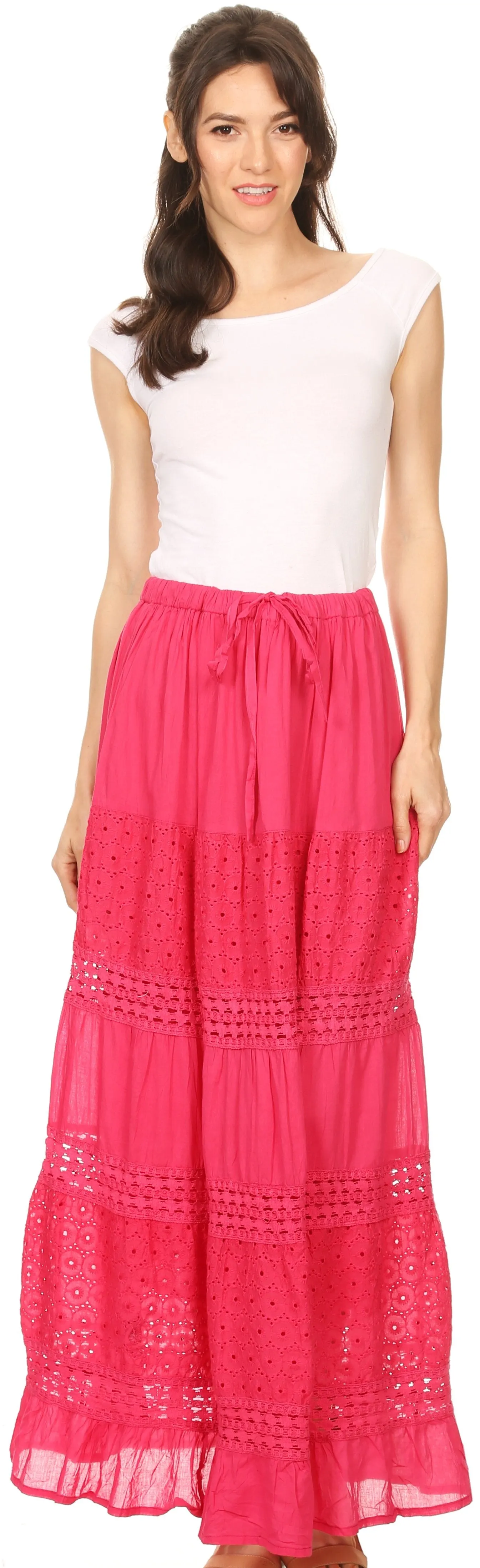 Sakkas Genesis Lightweight Cotton Eyelet Skirt with Elastic Waistband