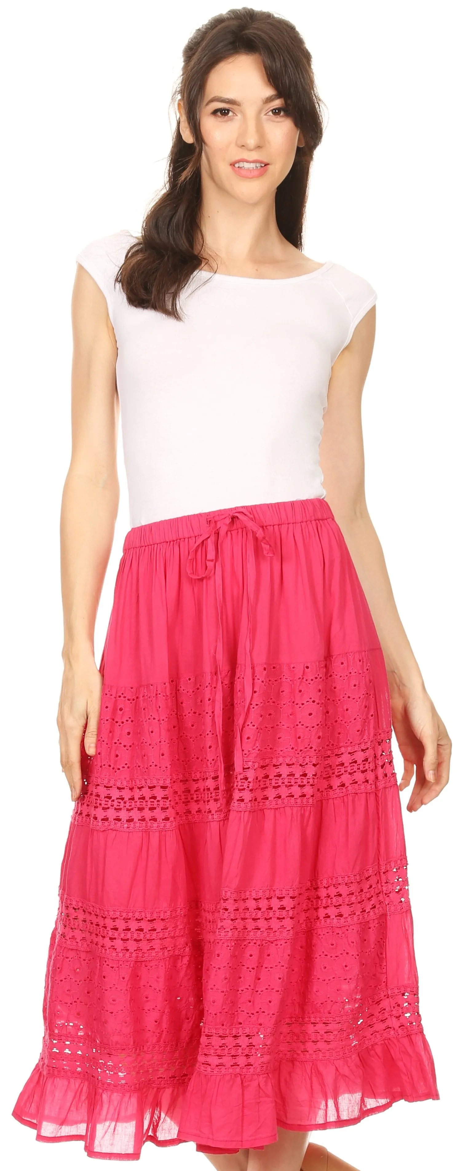 Sakkas Geneva Cotton Eyelet Skirt with Elastic Waistband