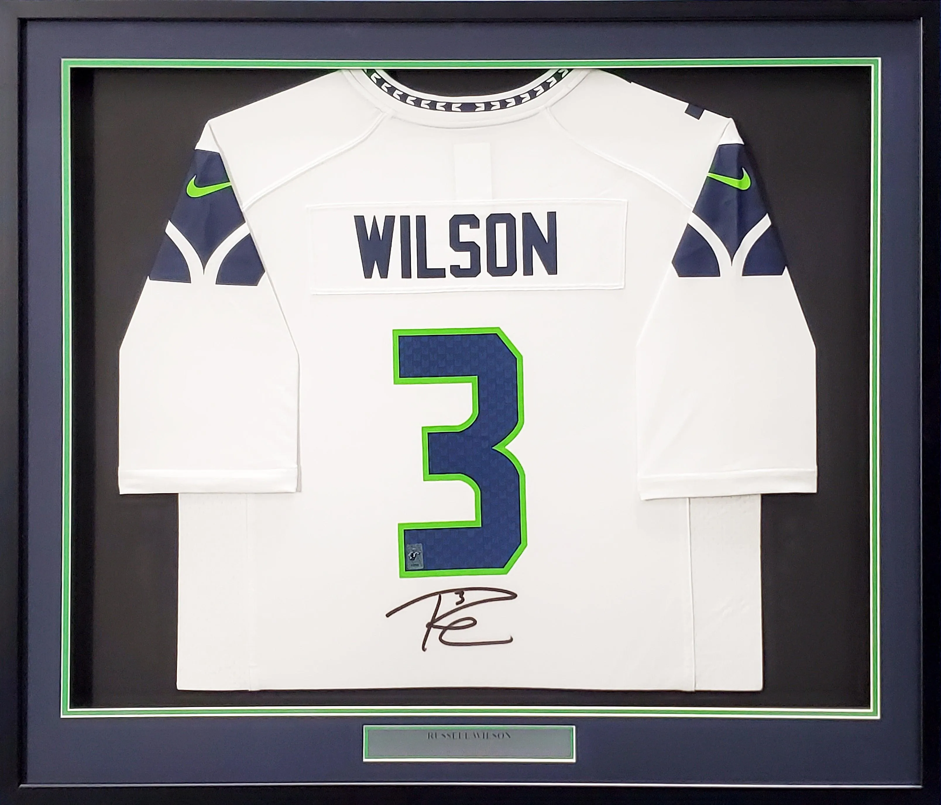 Seattle Seahawks Russell Wilson Autographed Framed White Nike Jersey RW Holo Stock #200431