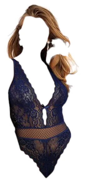 Shirley of Hollywood Holiday Stylish Stretch Lace & Point D'esprit Mesh Teddy Navy