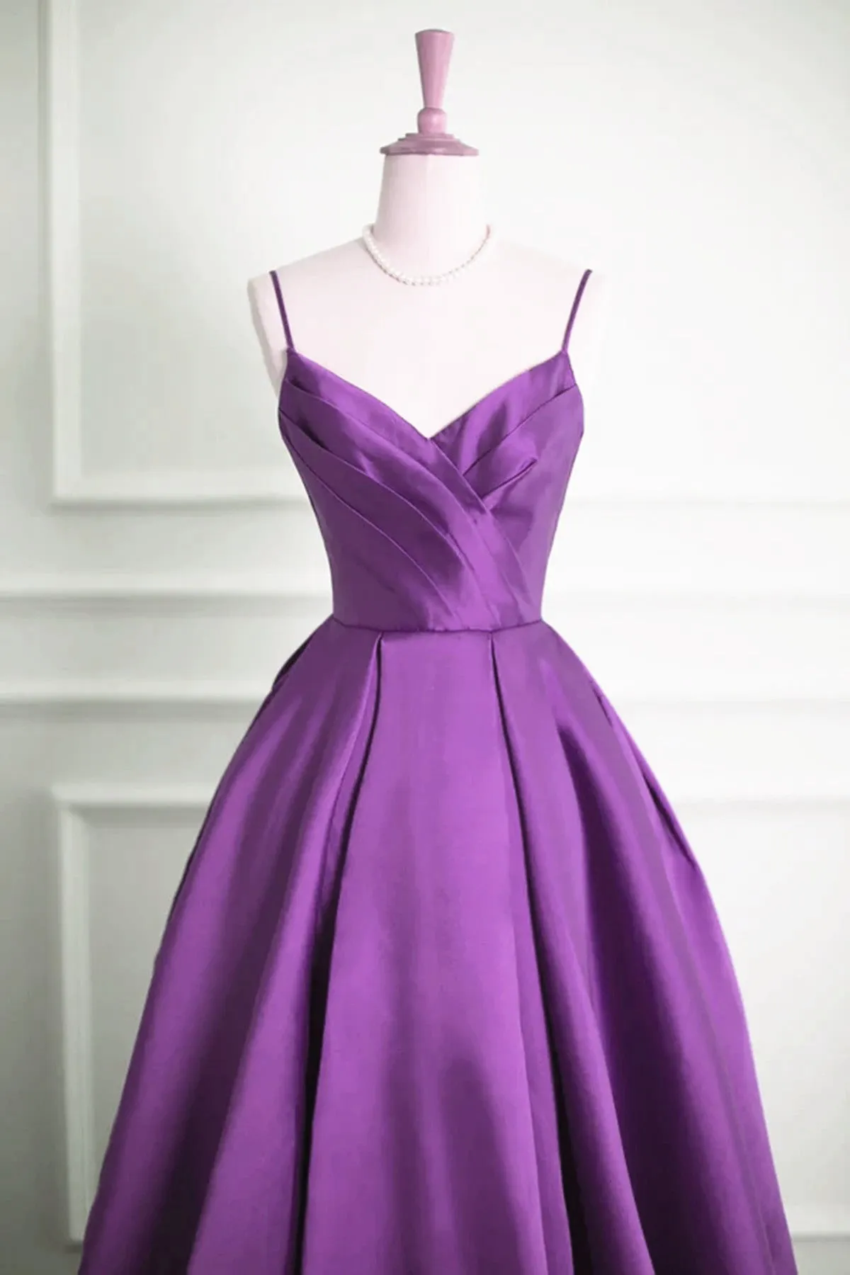 Solvbao Purple Satin V-neckline Straps Long Prom Dress, Purple Evening Dress Formal Dress