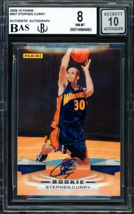 Stephen Curry Autographed 2009-10 Panini Rookie Card #357 Golden State Warriors BGS 8 Auto Grade Gem Mint 10 Beckett BAS #14984860