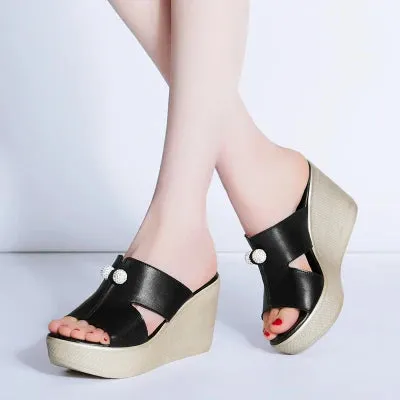 Summer Genuine Leather Platform Wedges