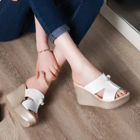 Summer Genuine Leather Platform Wedges