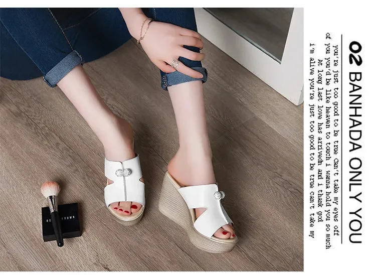 Summer Genuine Leather Platform Wedges