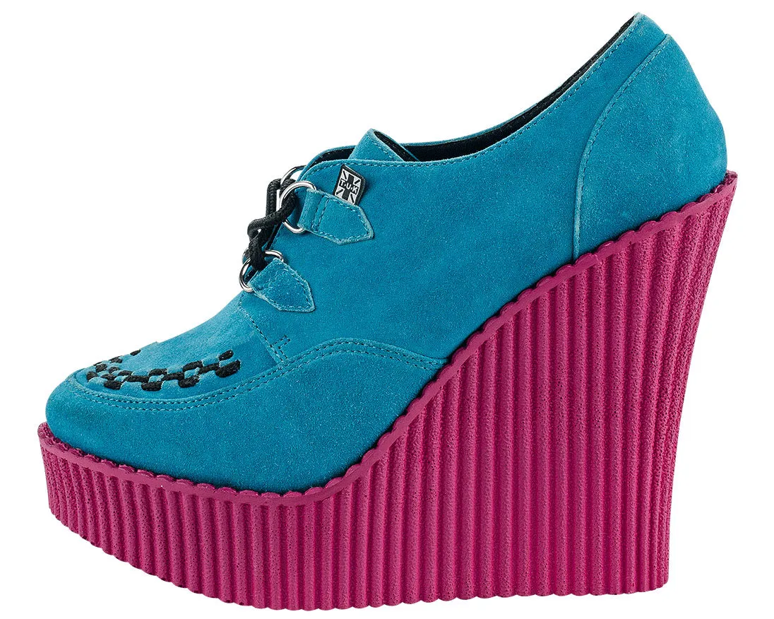 T.U.K Turquoise Suede/ Pink Creeper Wedge