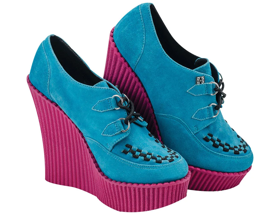 T.U.K Turquoise Suede/ Pink Creeper Wedge