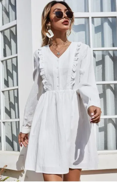 V-neck Ruffle Trim Dress