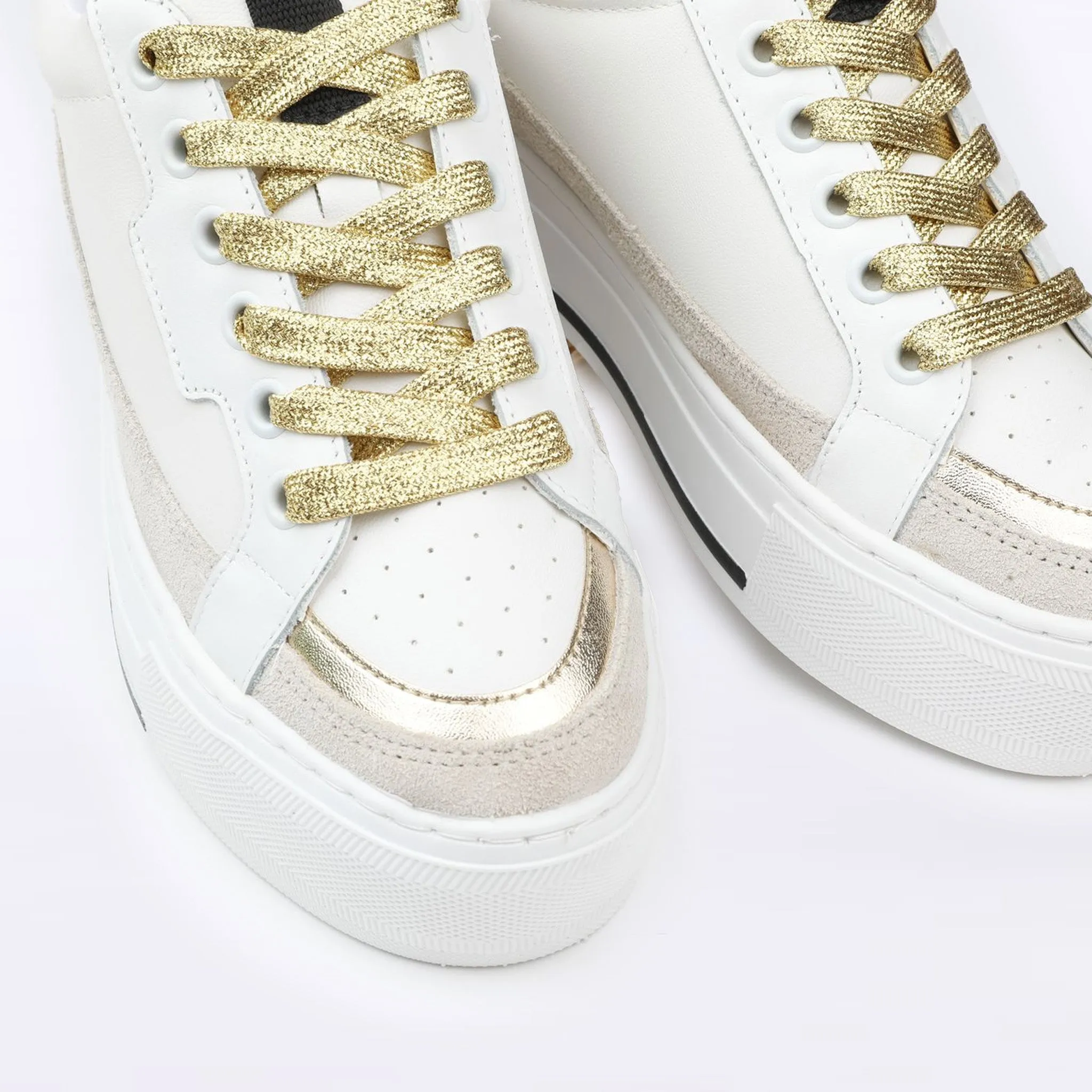 WINNING - White, Black, Gold, and Tan Sneaker - WITH GOLD LACES!