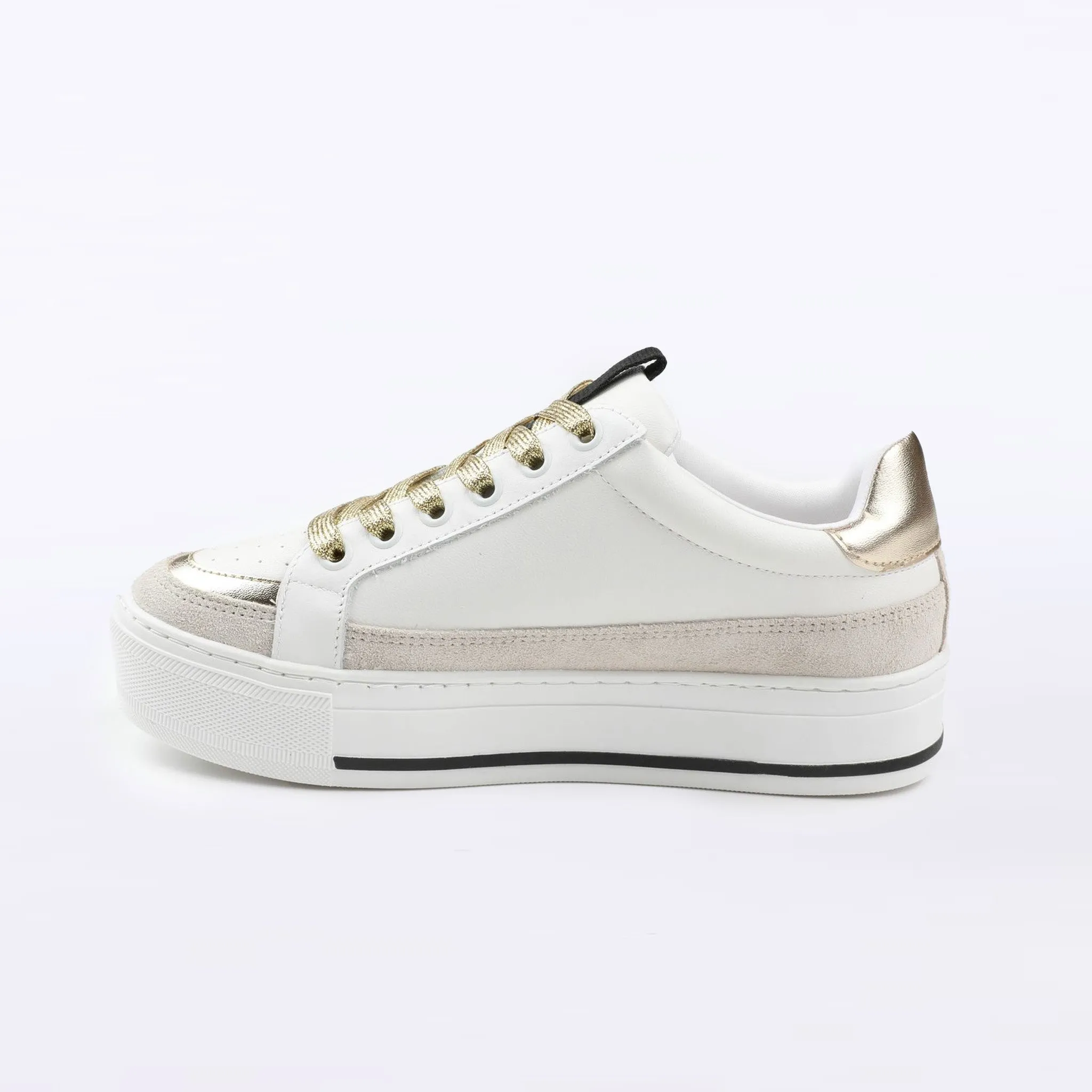 WINNING - White, Black, Gold, and Tan Sneaker - WITH GOLD LACES!