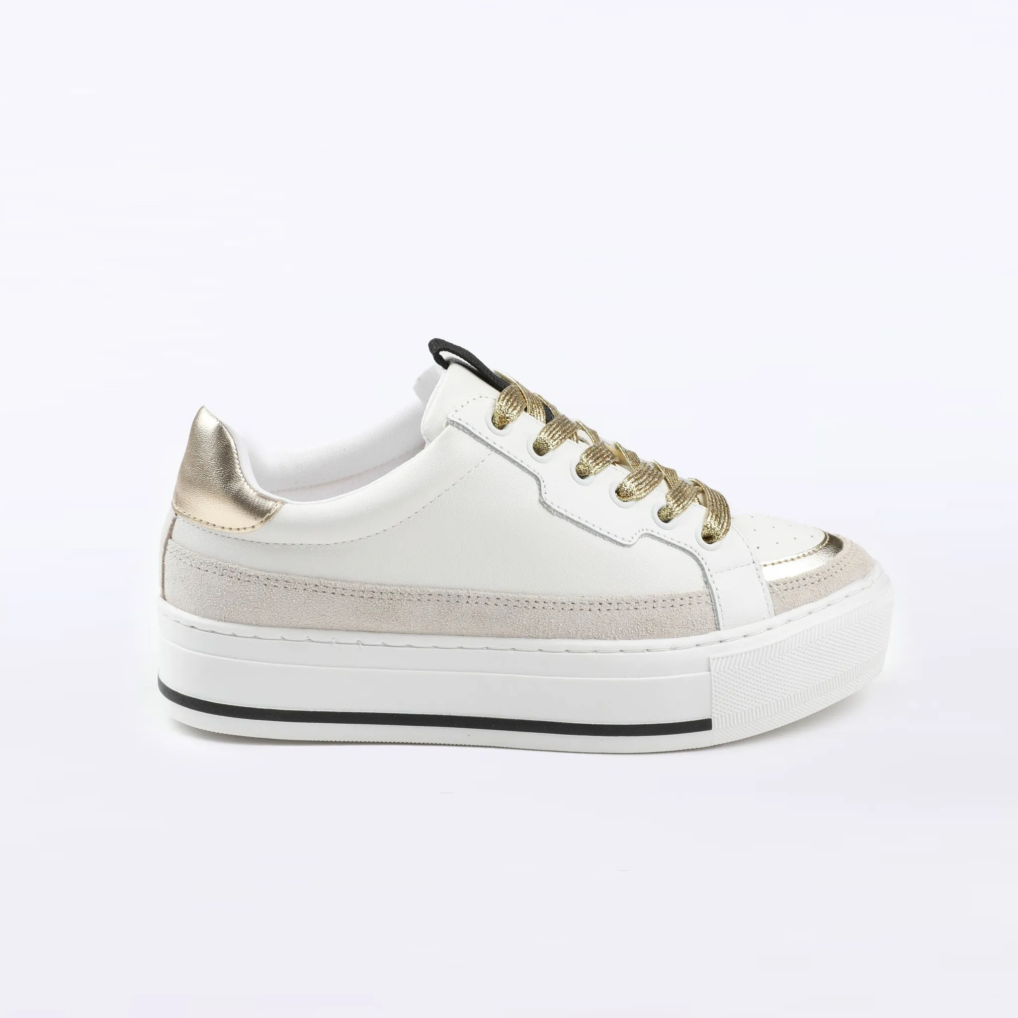 WINNING - White, Black, Gold, and Tan Sneaker - WITH GOLD LACES!